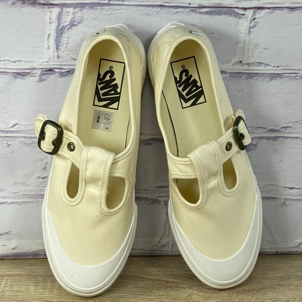 Vans Mary Jane Slip On Sneakers Women's 7.5 Cream Beige Buckle Flats Loafers - Picture 7 of 8